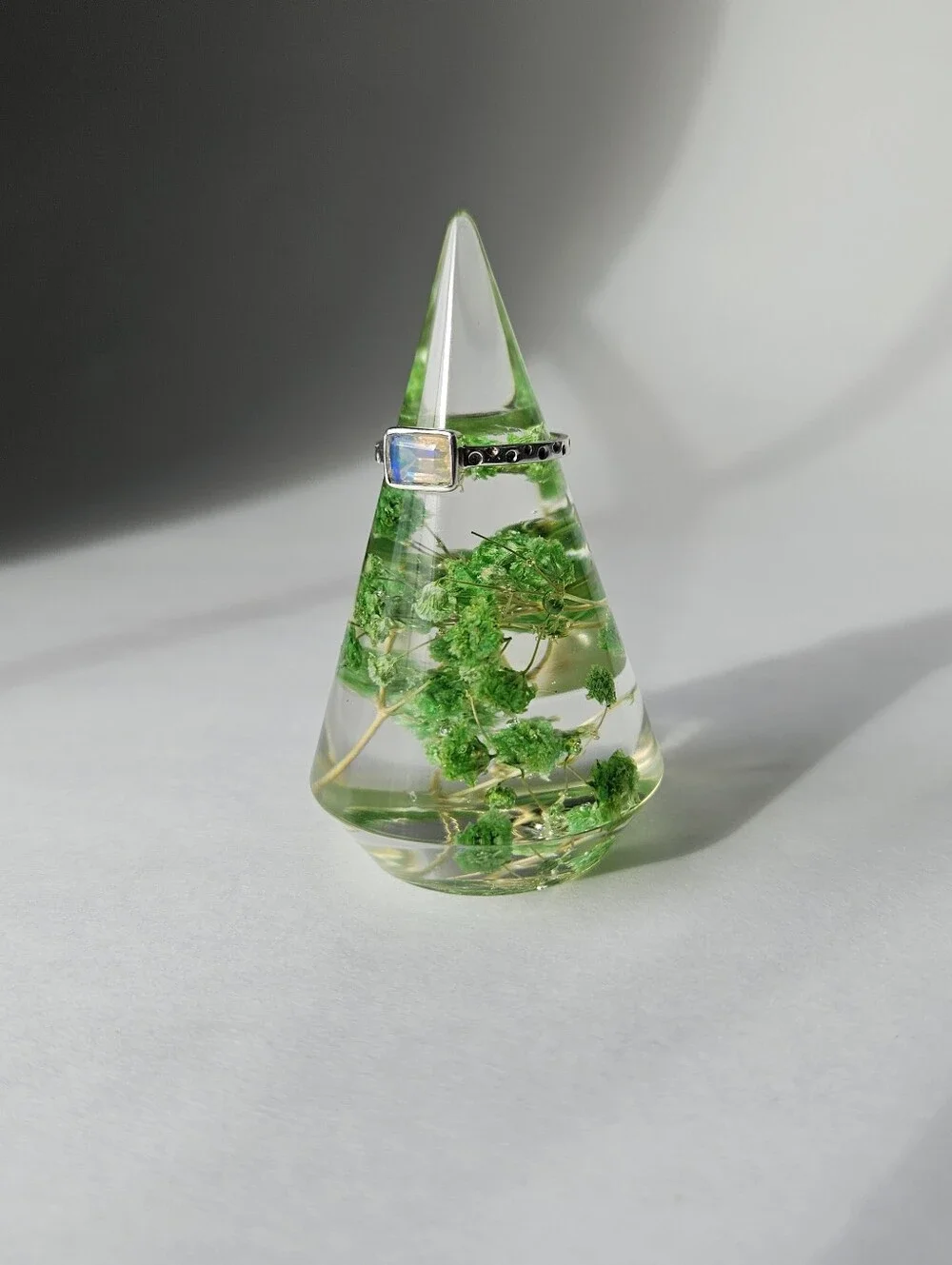 Handmade Green Floral Resin Ring Holder Display Cone Fairycore Home Decor